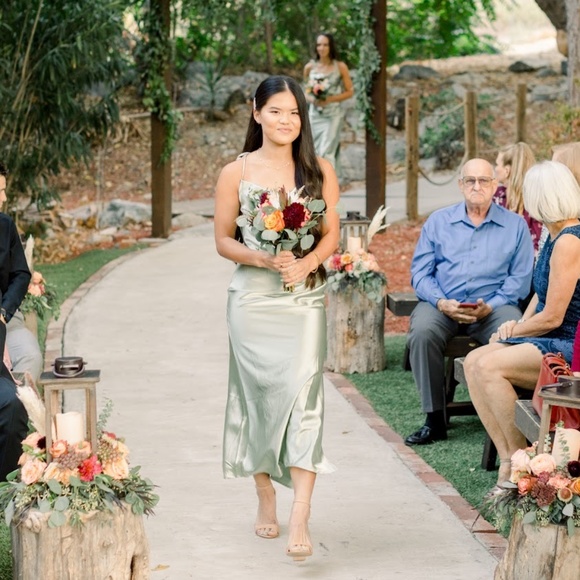 Cinderella Divine Sage Green Cowl Neck Satin Dress - Picture 6 of 6